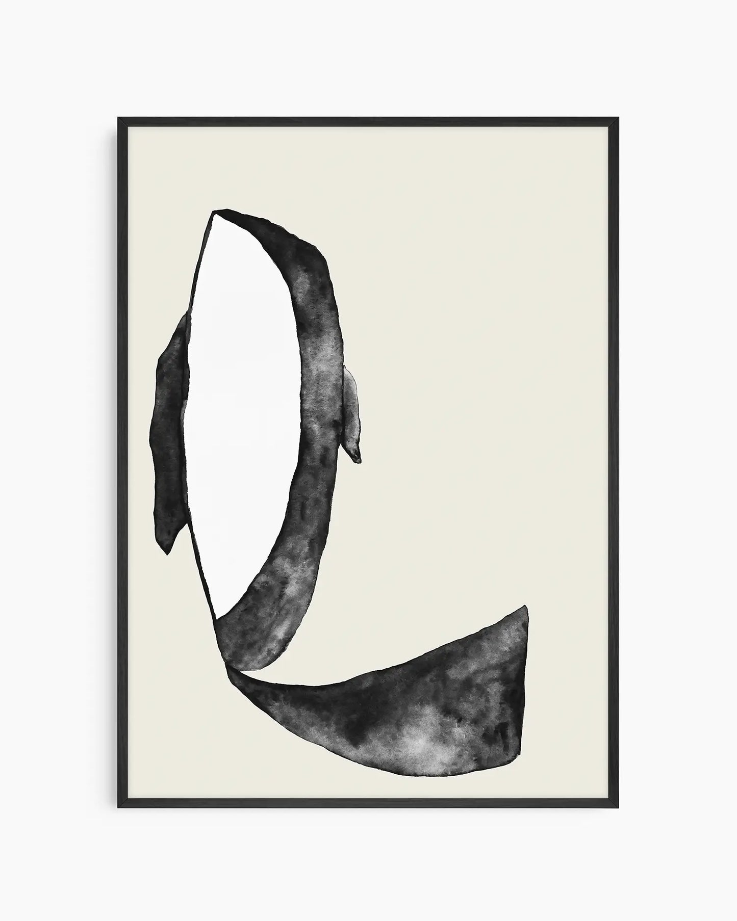 Children's poster of an orca on a beige background inside of a black frame