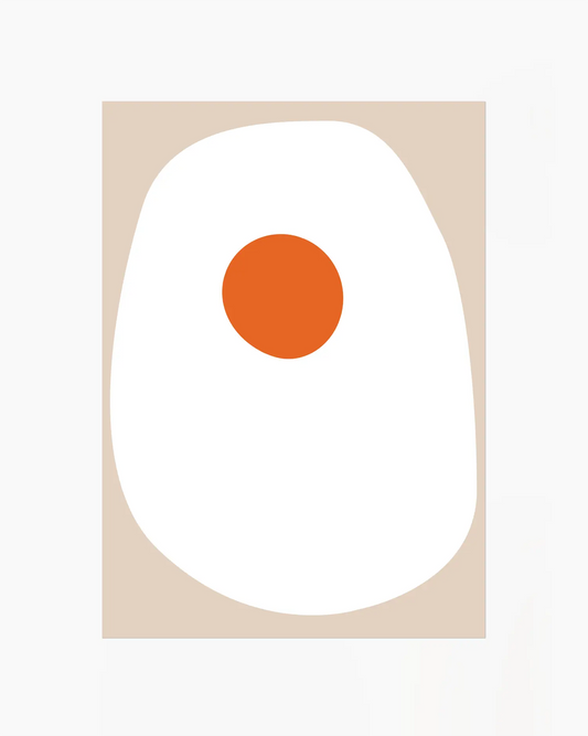 Nursery poster of a sunny side up fried egg on a beige background.