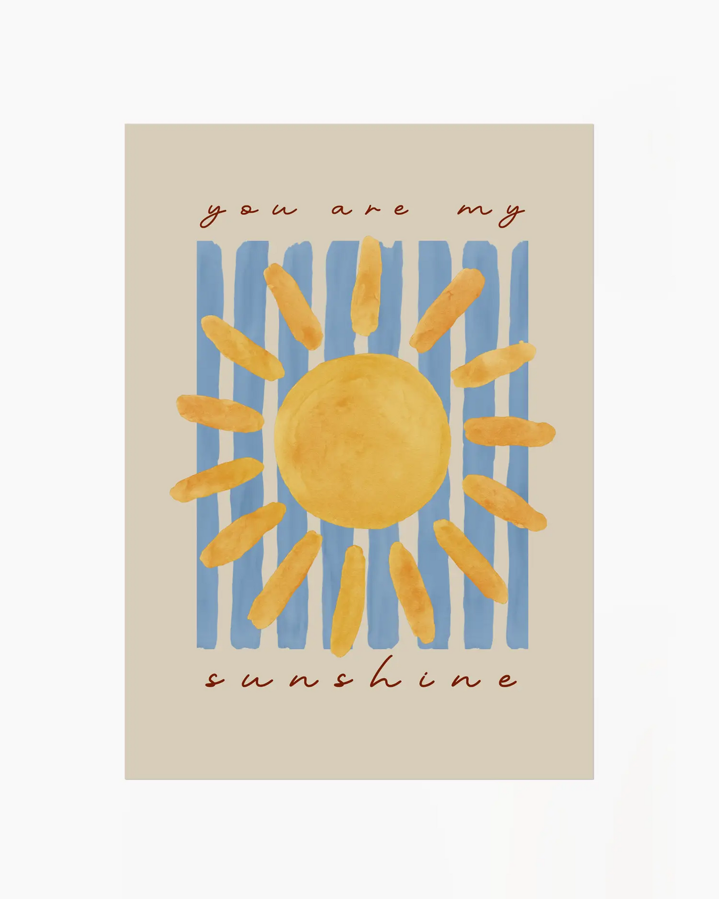 Poster with a sun illustration and 'you are my sunshine' text on a beige background