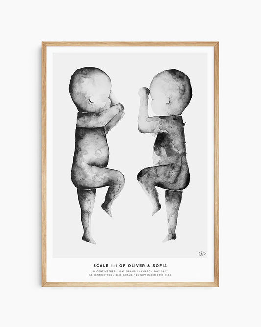 Life-Size & Scale 1:1 Twin & Sibling Birth Posters