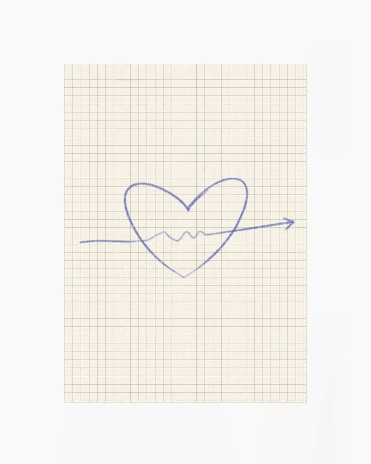 Heart shape with a wavy line on grid paper