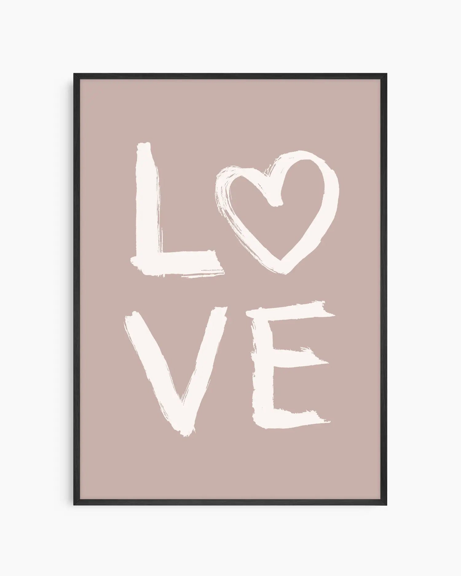 Framed artwork with 'LOVE' text on a beige background
