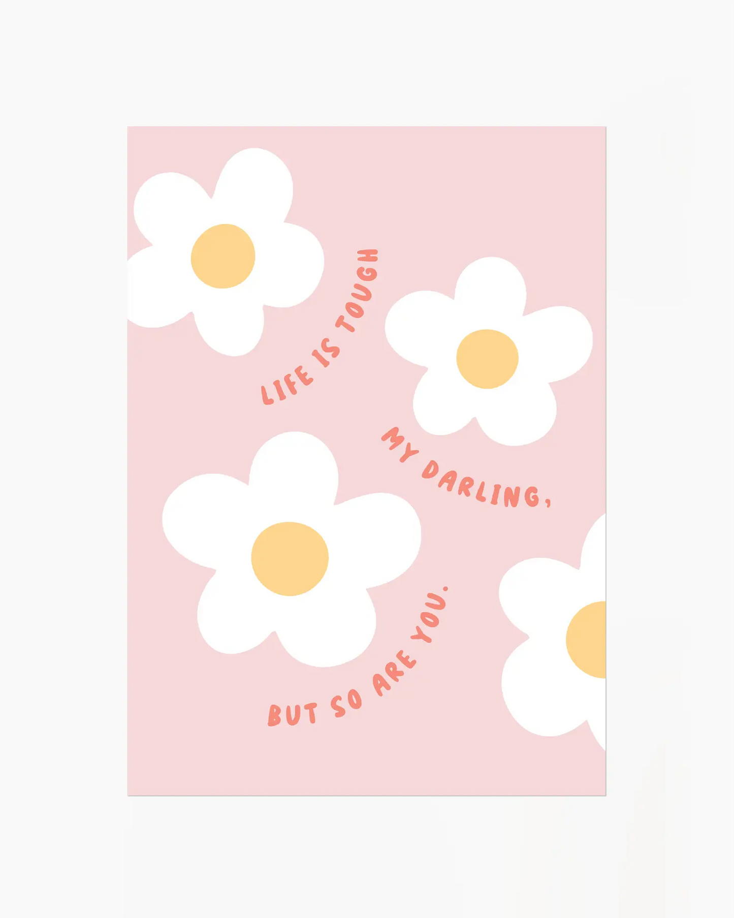 Pink background with white flowers and motivational text on a white background