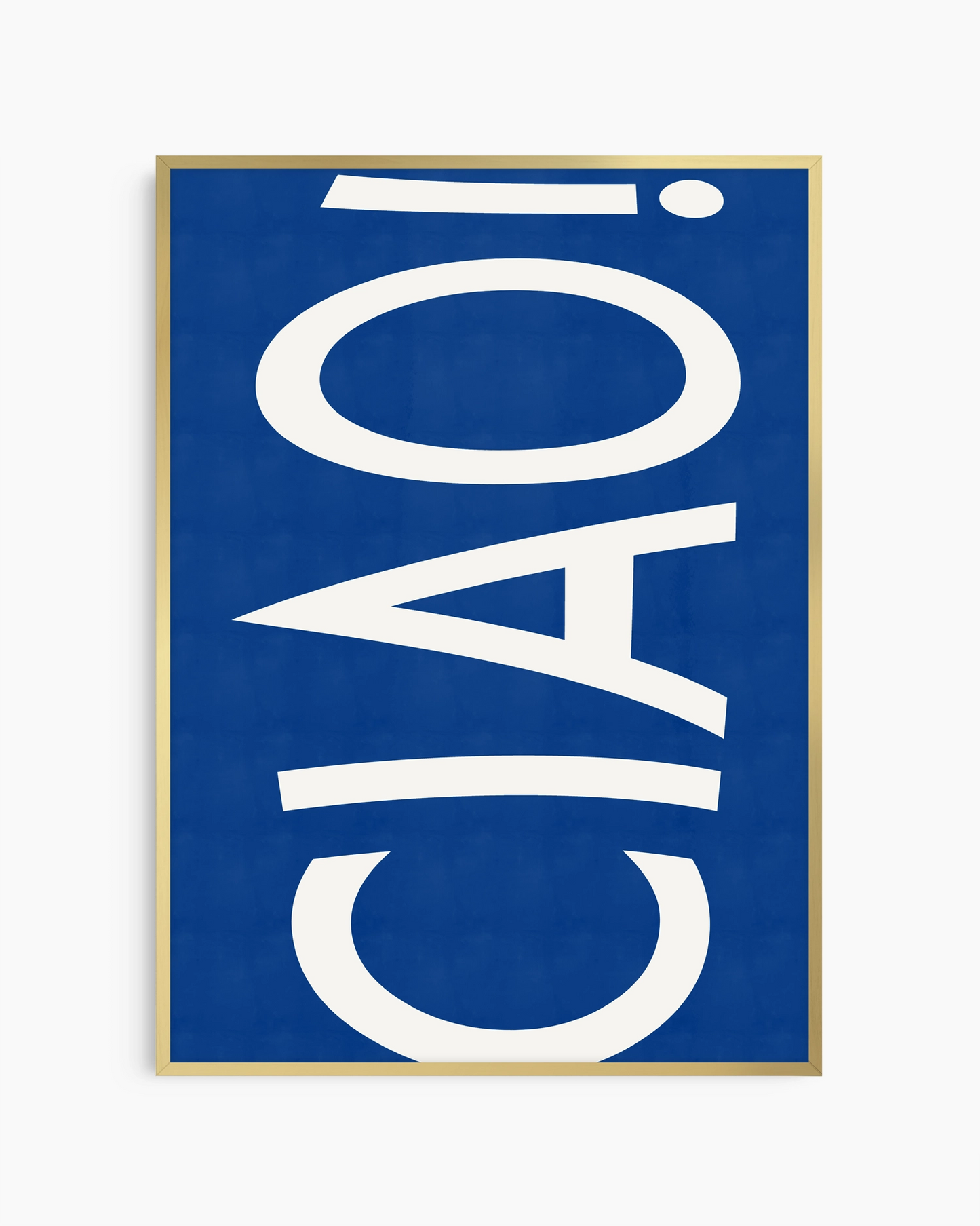 Blue poster with white text 'CIAO!' on a white background