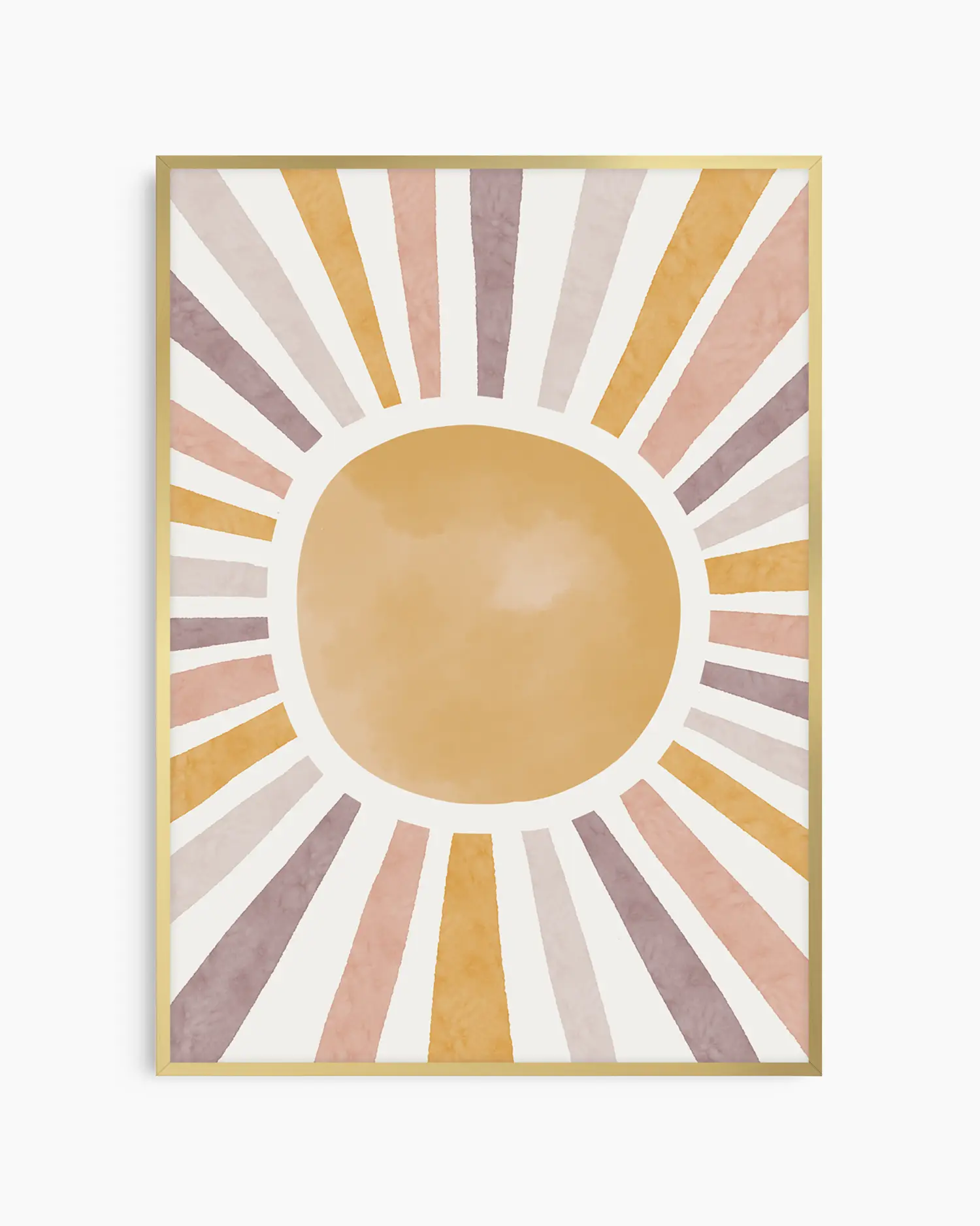 Decorative wall art with a sun design in pastel colors on a white background