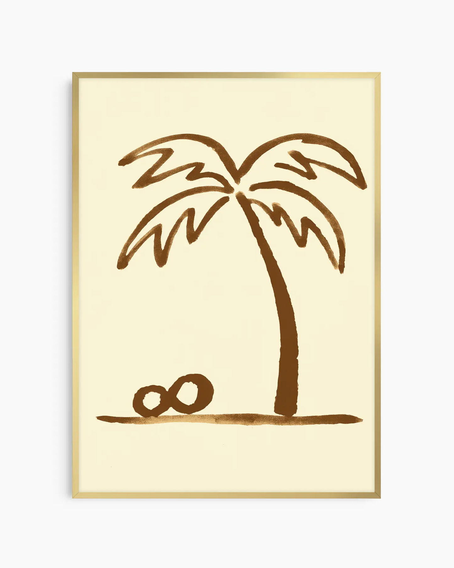 Framed artwork of a palm tree with a sand dollar on a beige background