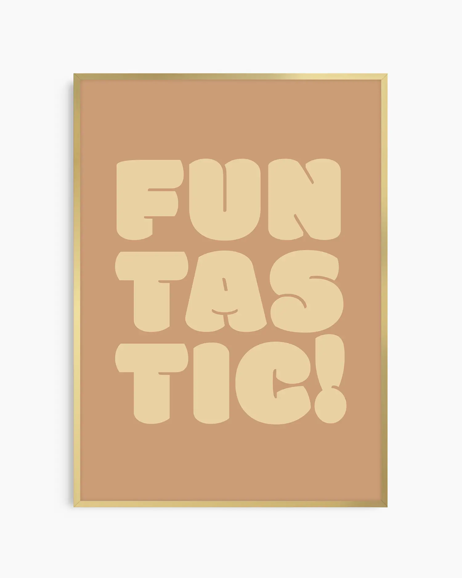 Nursery poster with 'Funtastic!' text framed in a gold aluminium frame