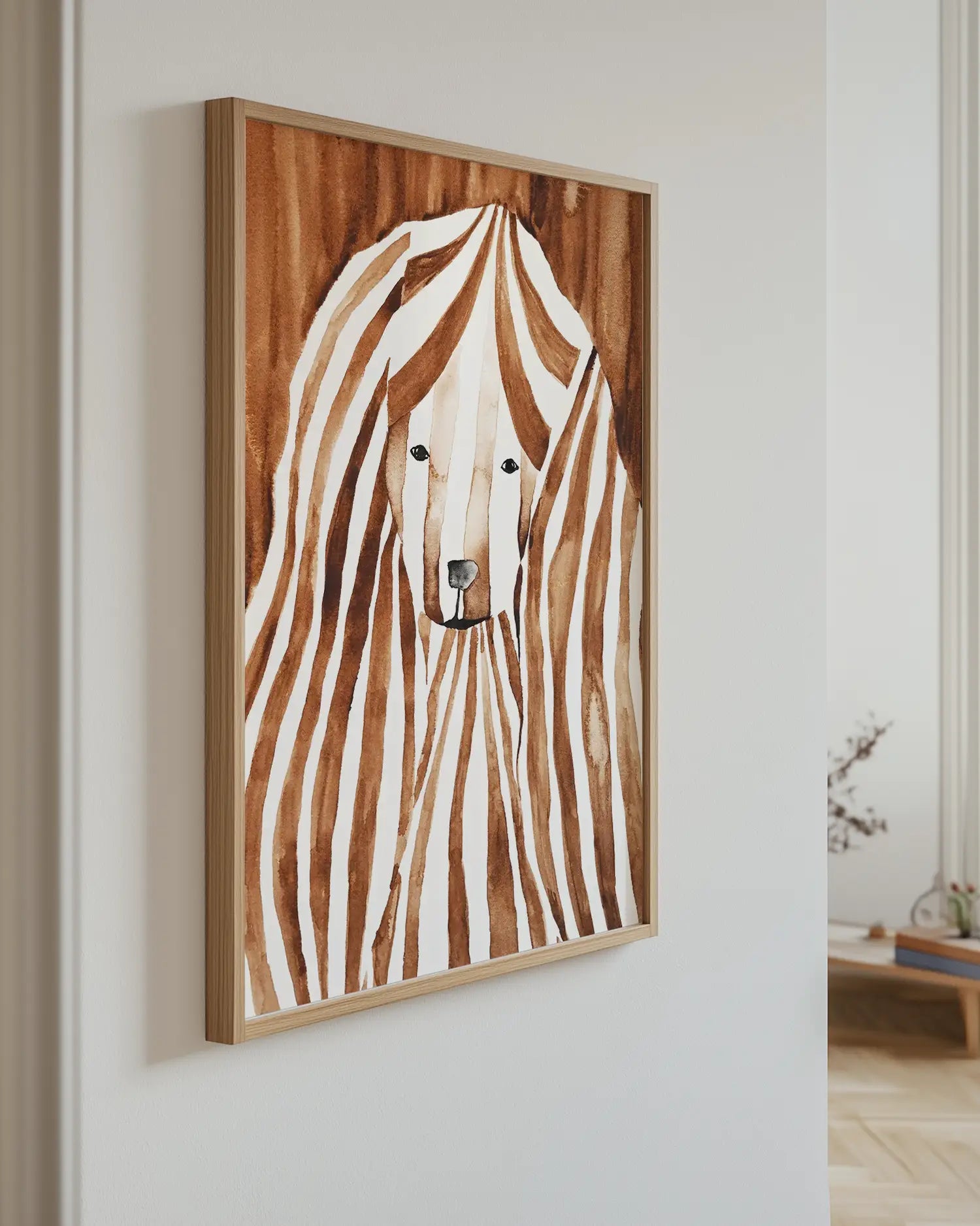 Wall art with a cocker spaniel on a white wall