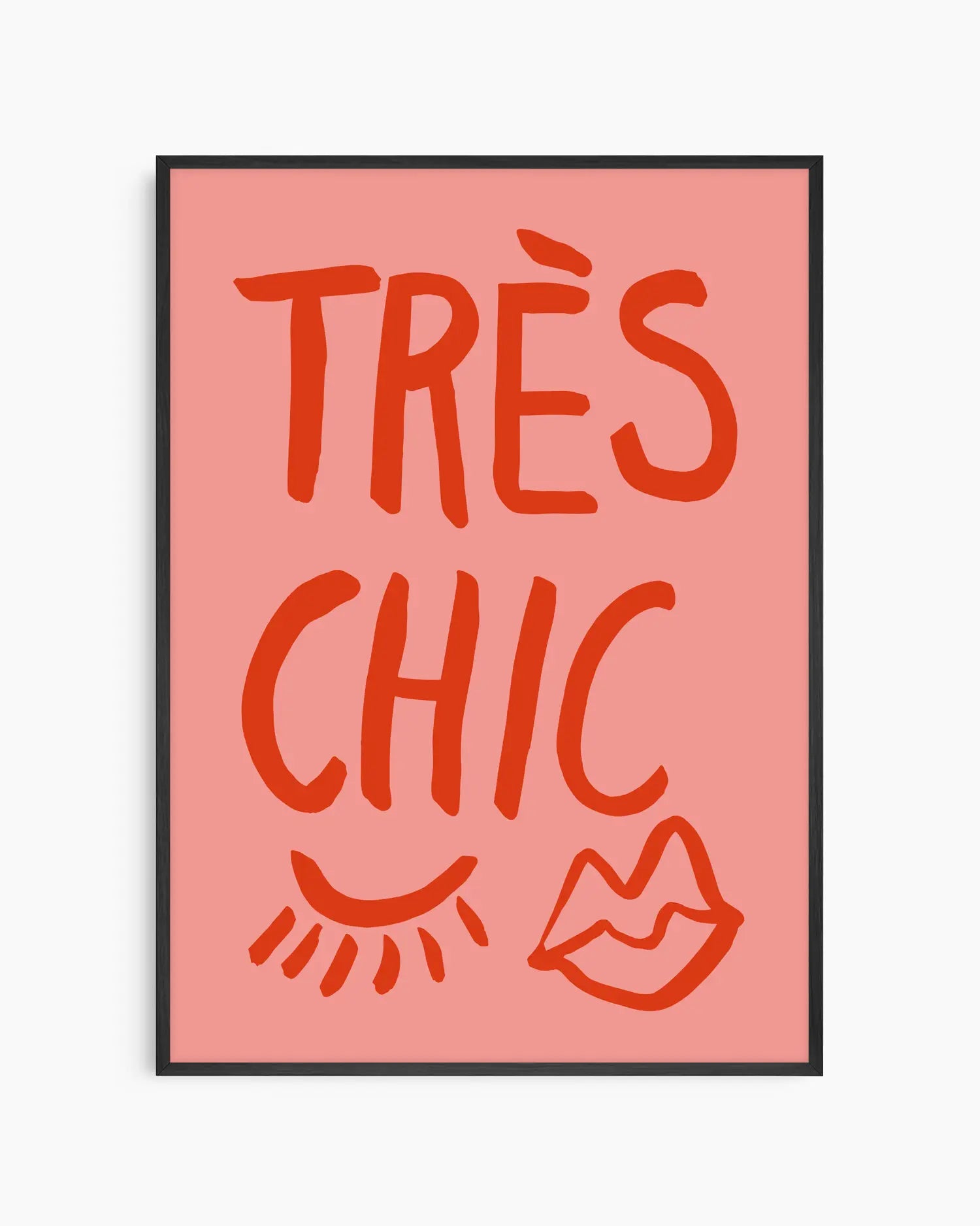 Warm, minimalist wall art in pastel red tones on a pastel red background, shown in a black frame.