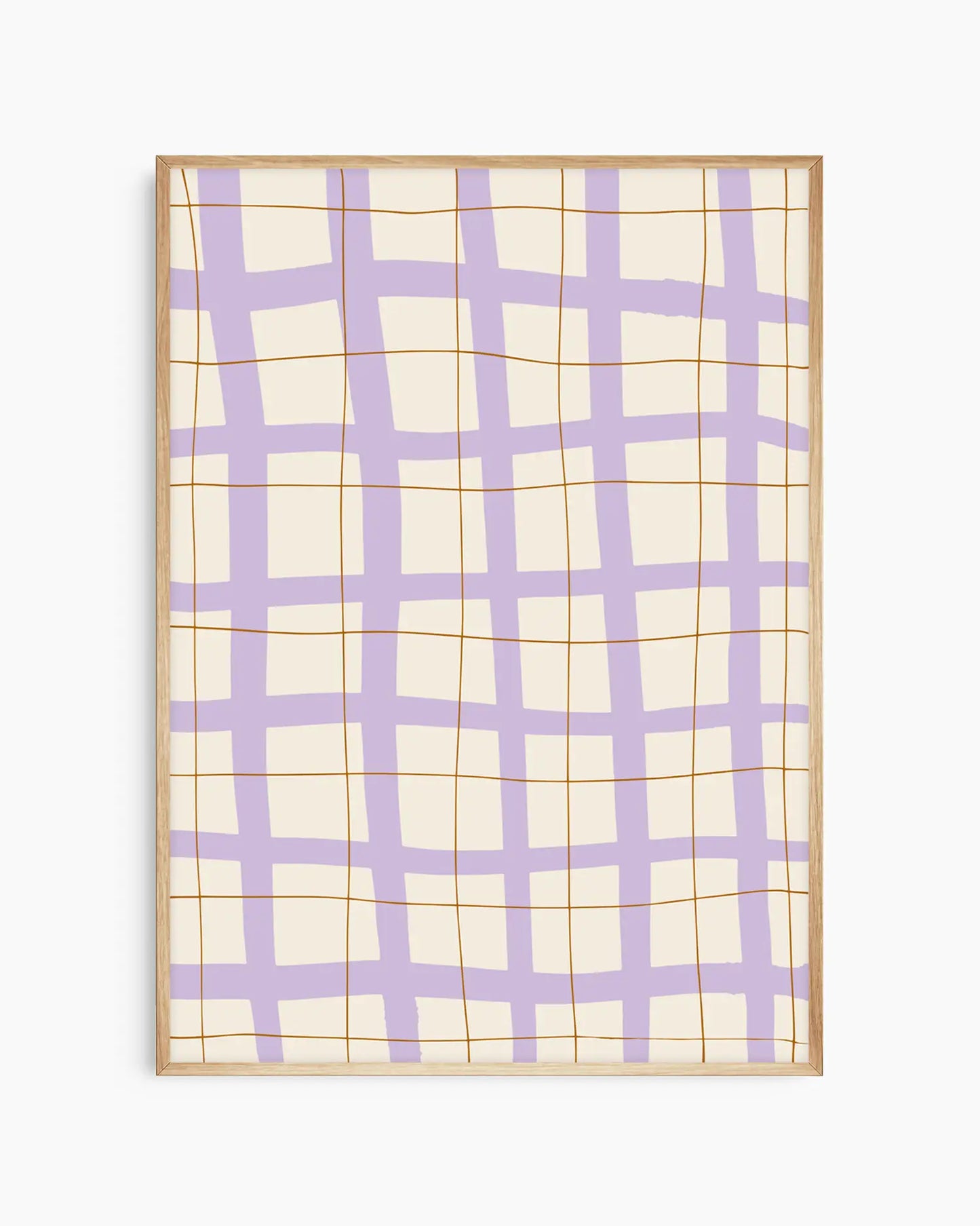 Warm, minimalist wall art in pastel red tones on a pastel red background, shown in a oak frame.