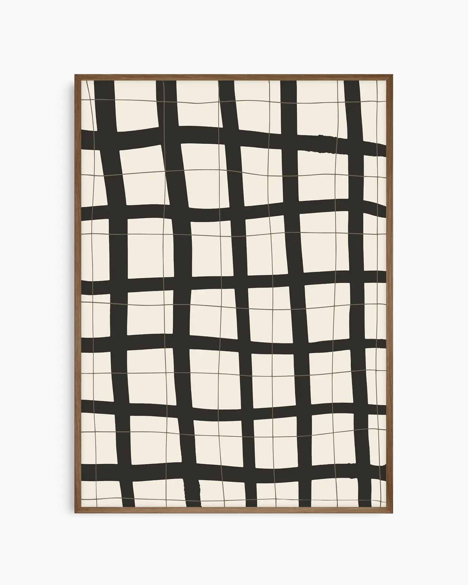 Warm, minimalist wall art in light gray tones on a light gray background, shown in a dark oak frame.