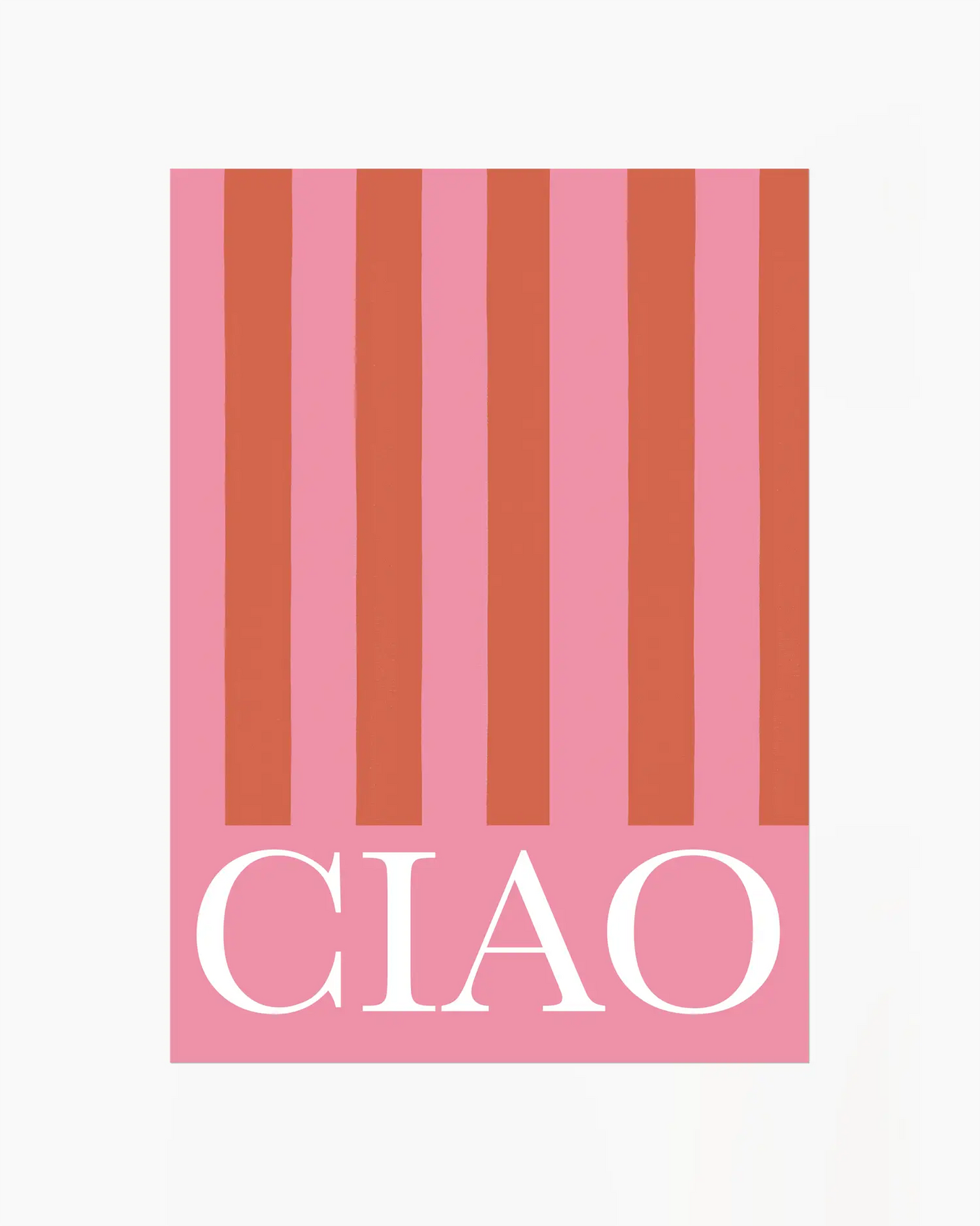 Pink background with brown vertical stripes and 'CIAO' text