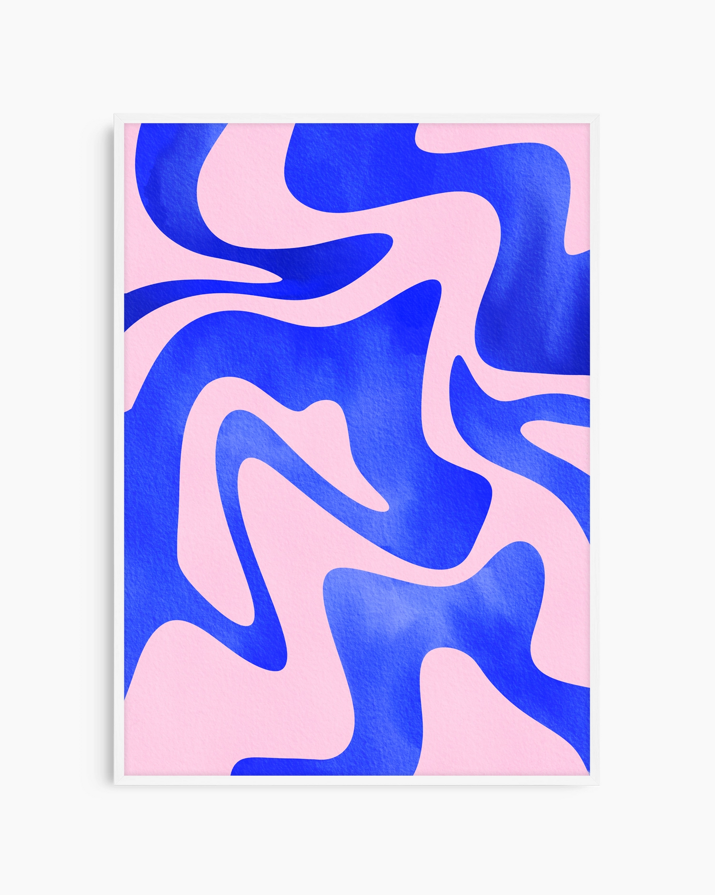 Abstract art print with blue and pink wave pattern on a white background