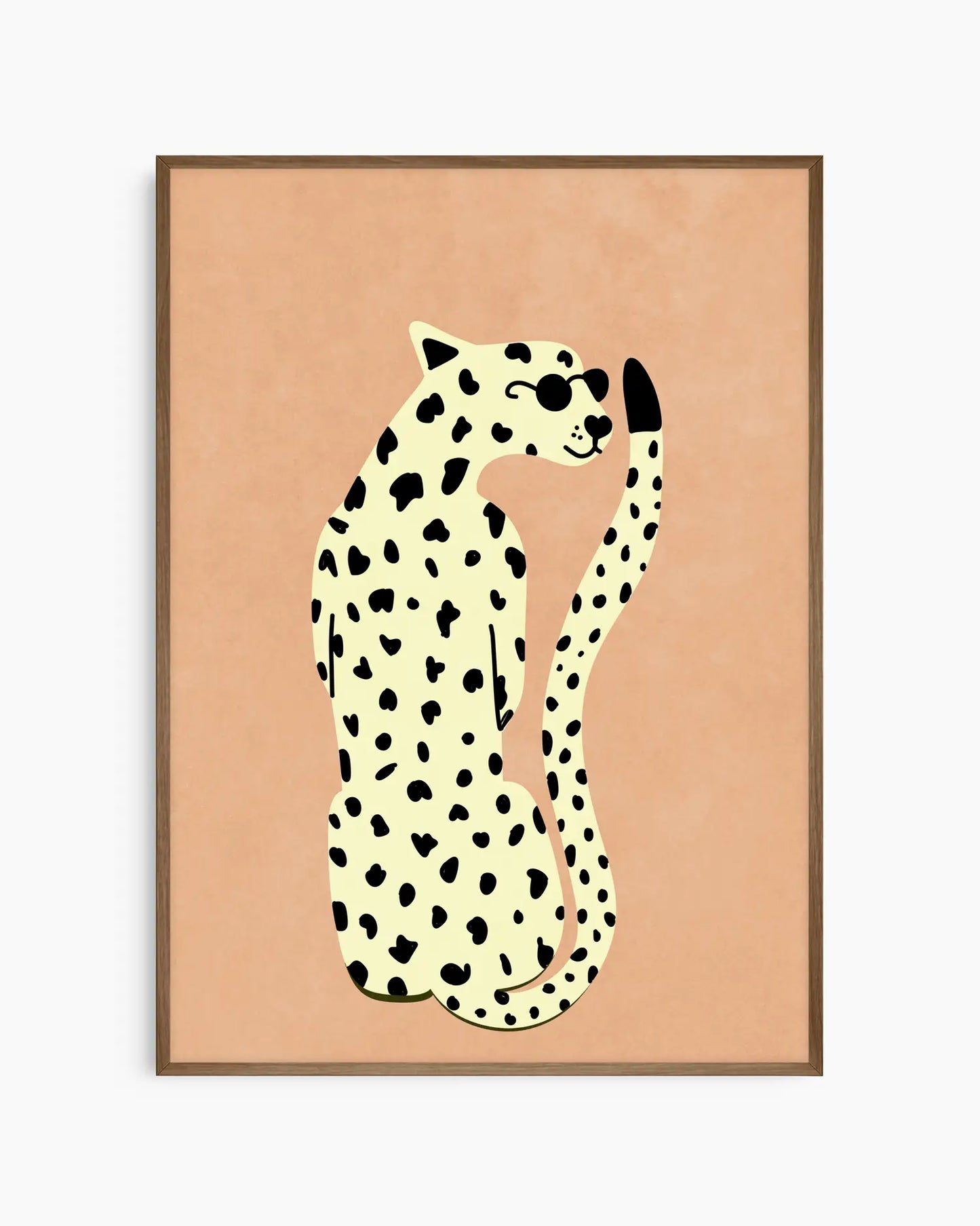 Framed artwork of a stylized cheetah on a beige background