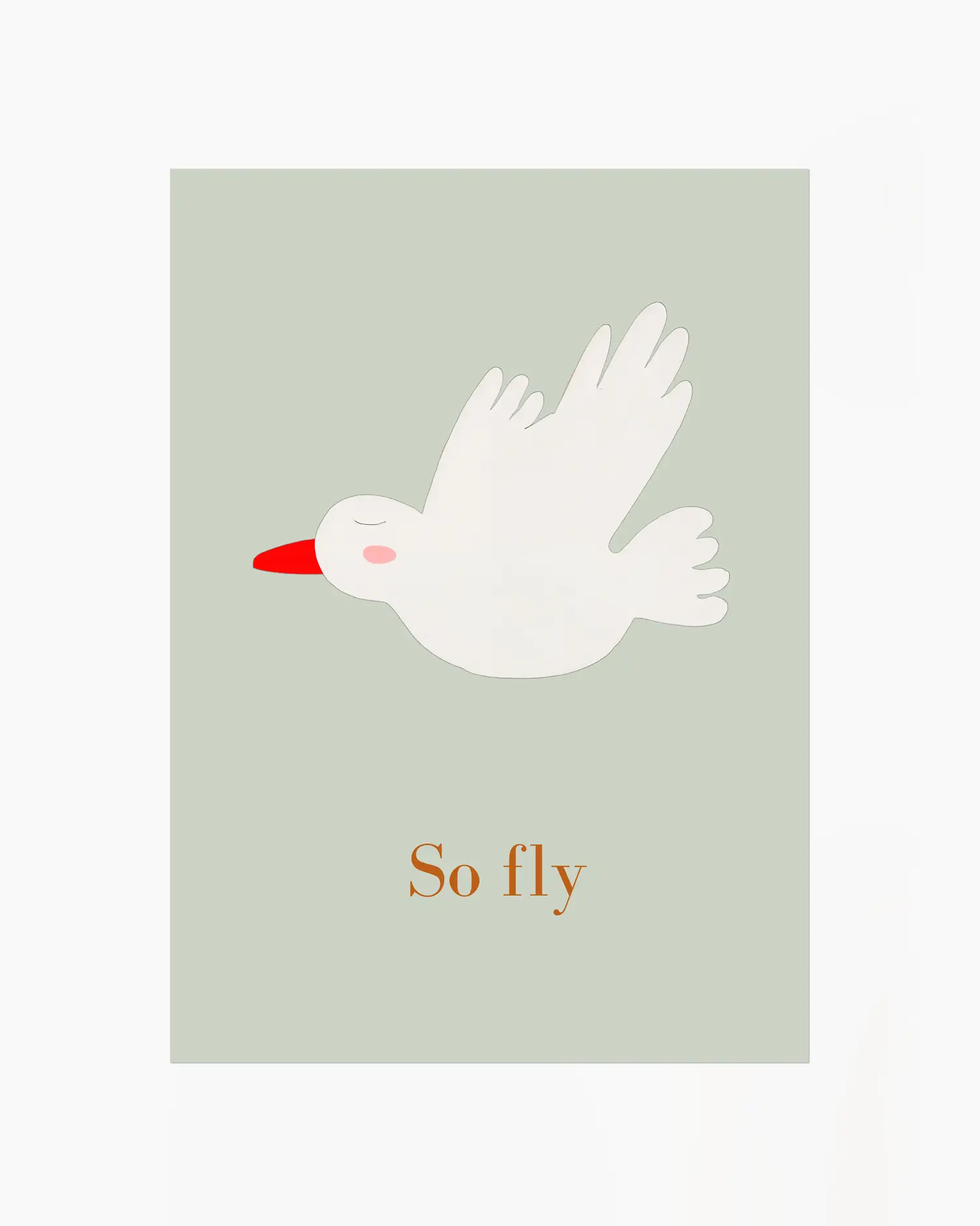 White bird illustration with 'So fly' text on a light green background