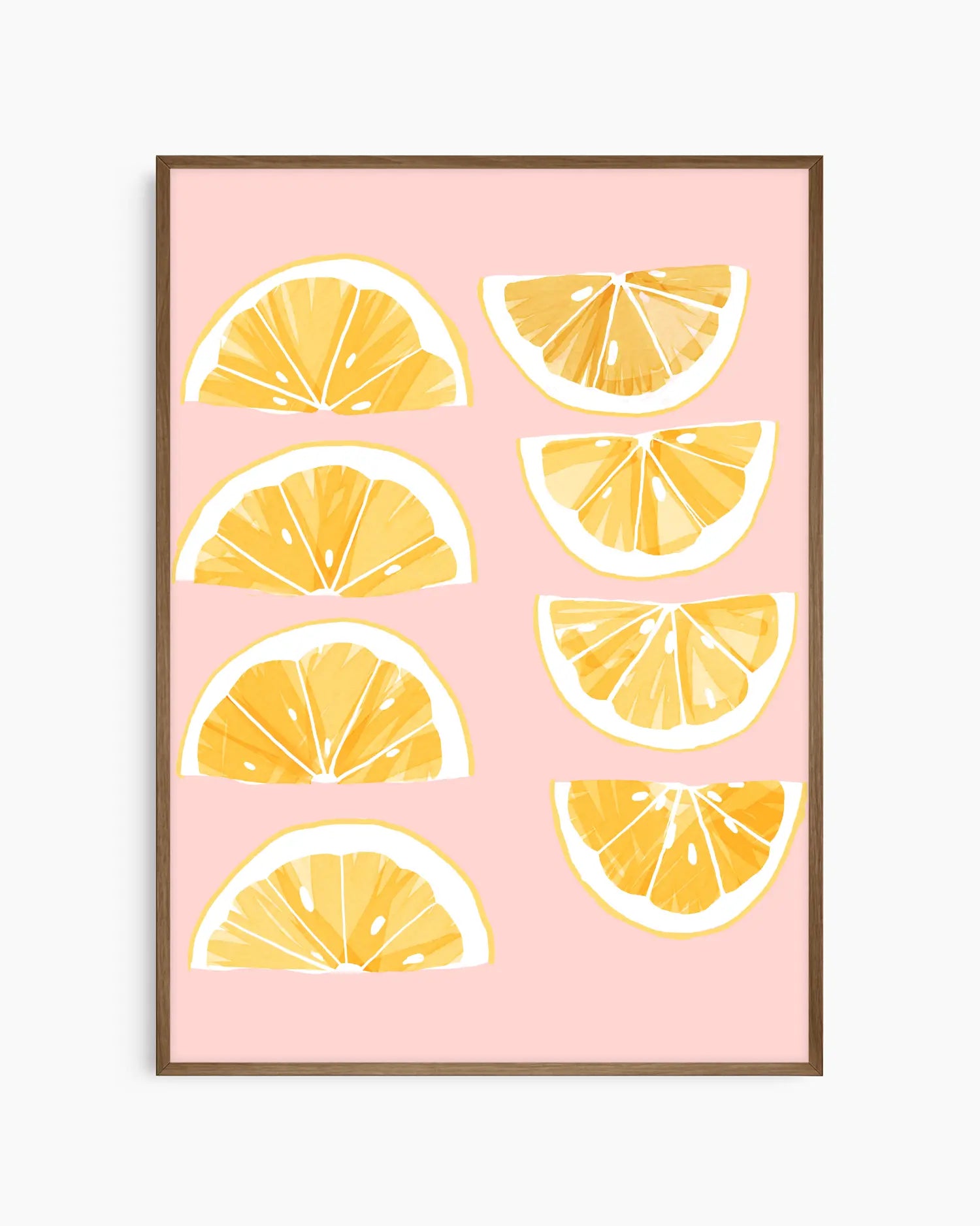 Framed artwork with lemon slices on a pink background