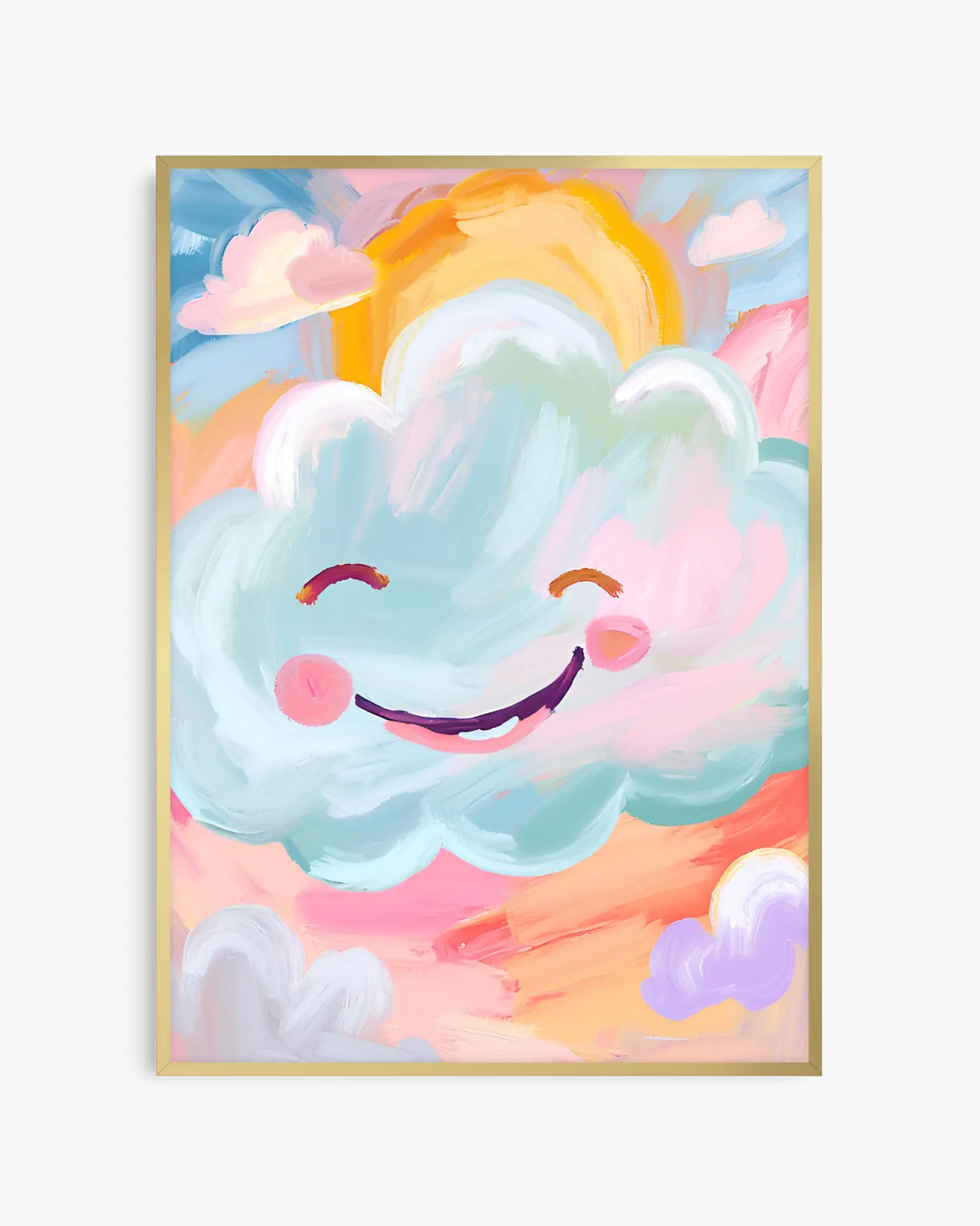 Colorful cloud with a smiley face on a pastel background