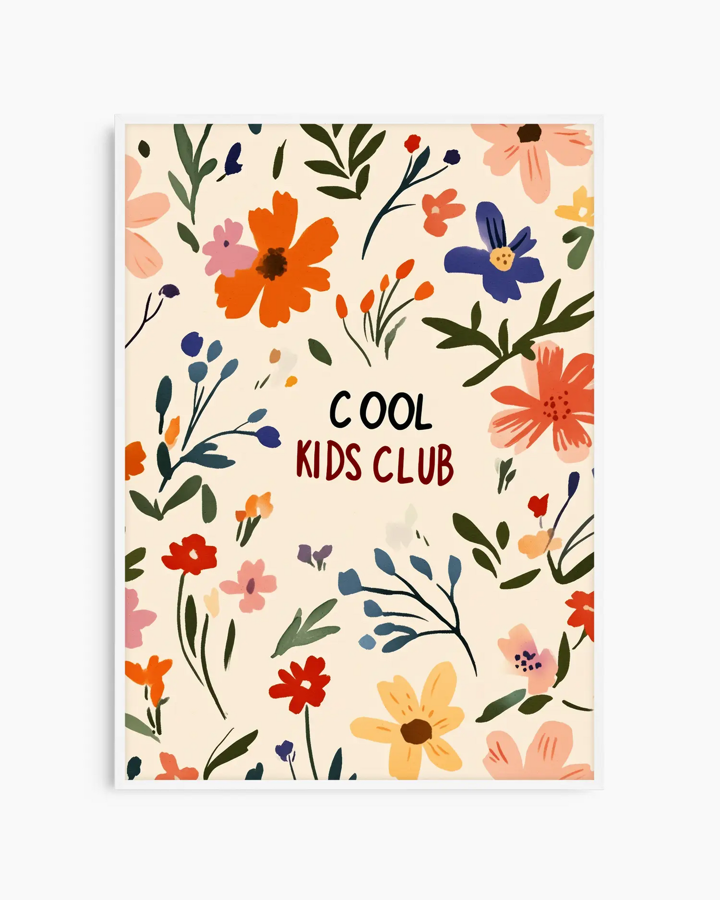Notebook cover with colorful floral design and 'Cool Kids Club' text on a beige background