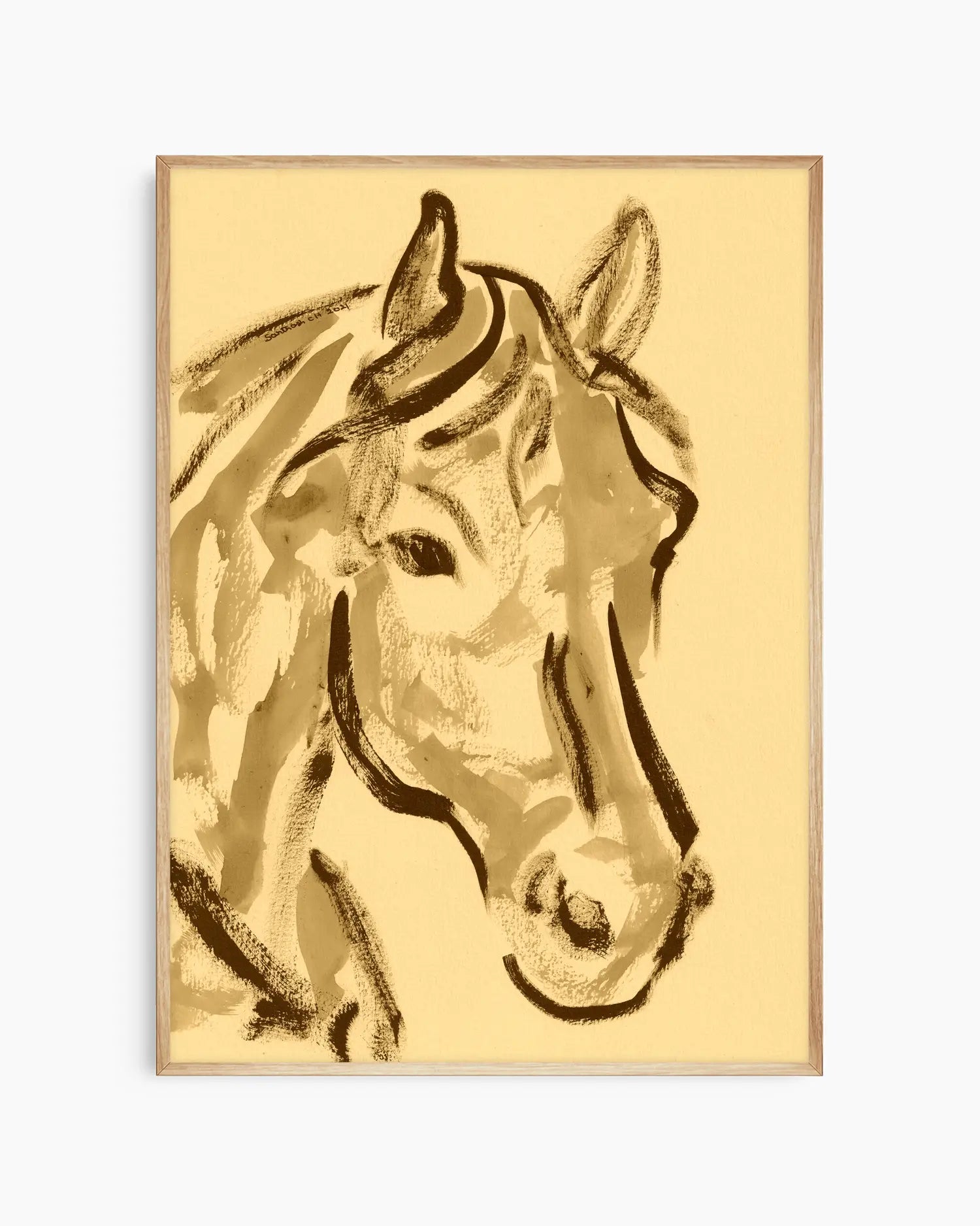 Abstract art of a horse's head on a beige background
