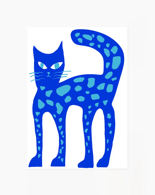 Blue cat illustration with a white background