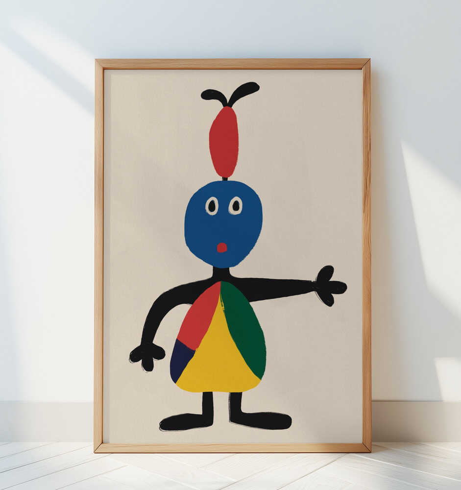 Modern kids’ art print with a whimsical multicolor figure, perfect for adding creativity and fun to a minimalist nursery.
