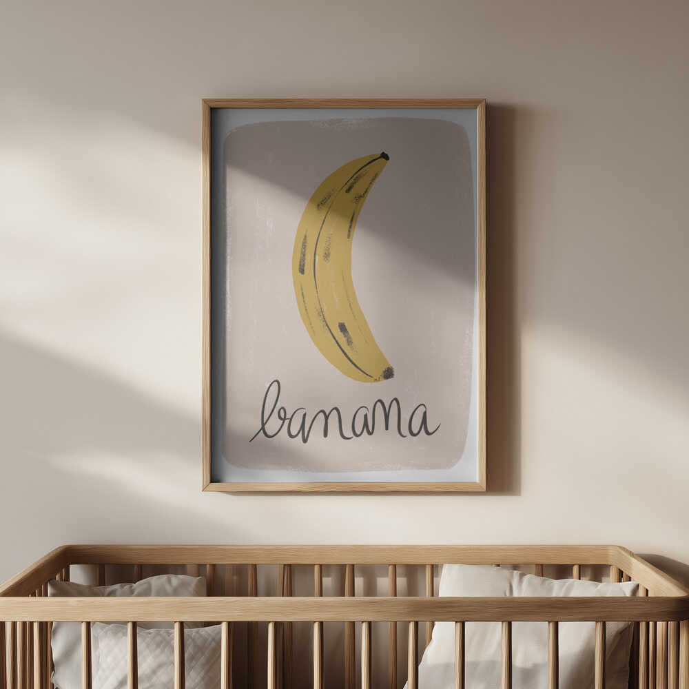 Soft pastel banana illustration with simple typography, ideal for a cozy and contemporary nursery interior.