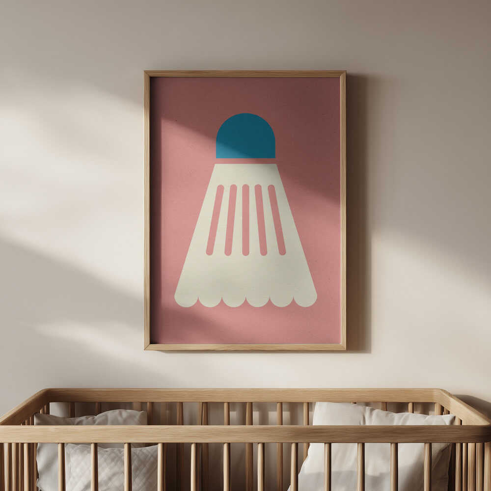 Clean, geometric badminton illustration in soft pastel shades, bringing modern simplicity to a Scandinavian-inspired nursery.